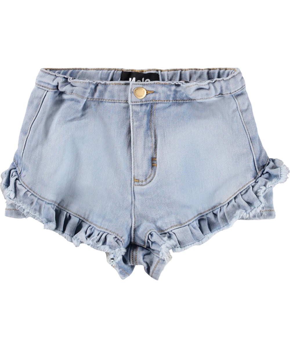 Agnetha - Bleached - Blue denim shorts for children made of cotton