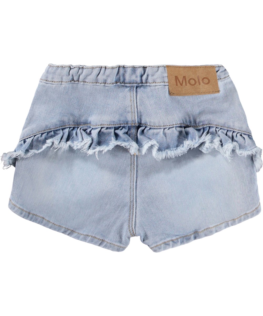 Agnetha - Bleached - Blue denim shorts for children made of cotton