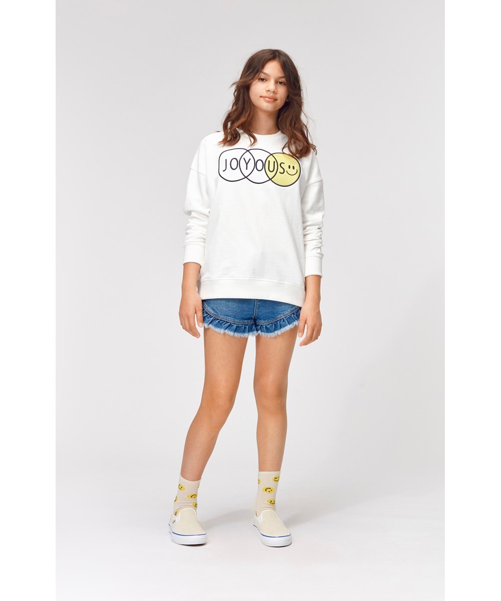 Agnetha - Retro Blue Denim - Blue denim shorts with fringe details