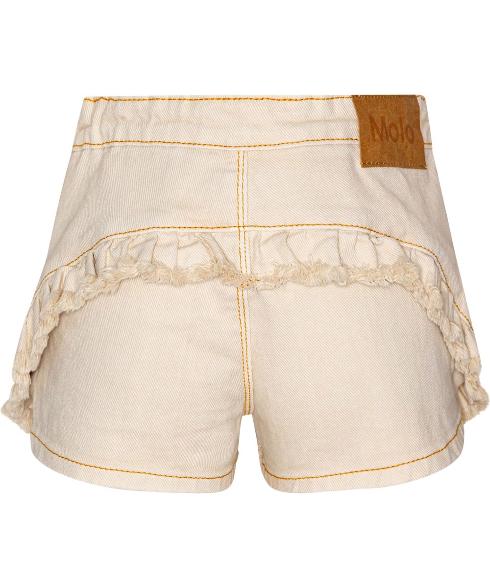 Agnetha - Summer Sand - Off-white denim shorts with ruffle detail