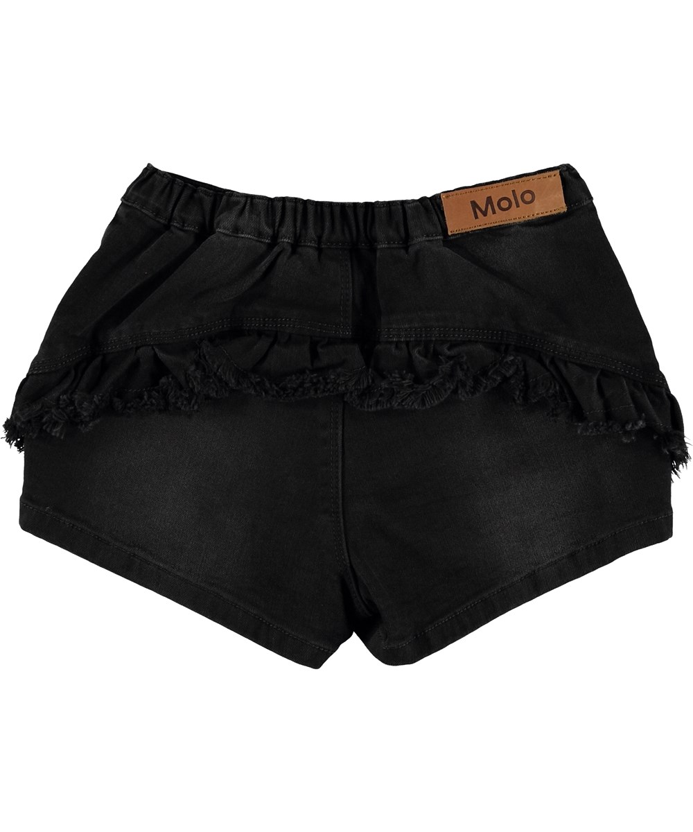 Agnetha - Washed Black - Black shorts with a fringe edge