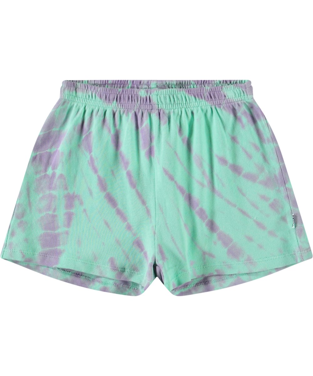 Akima - Ocean Tie Dye - Shorts in organic cotton for children. Tie-dye in turquoise and purple.