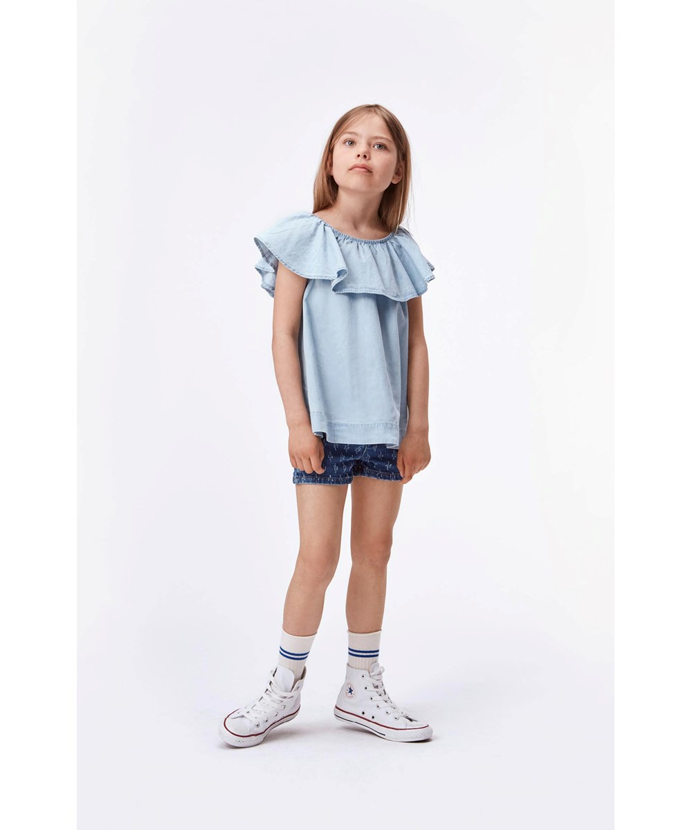 Alisha - Blue Mini Holes - Denim shorts with hole pattern