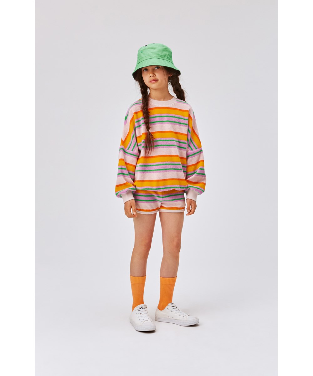 Aliya - Happy Stripe - Pink striped terry shorts 