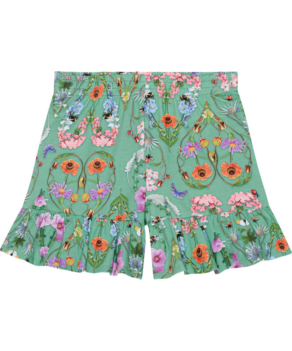 Almira - With Love - Green jersey shorts in organic cotton with floral print 