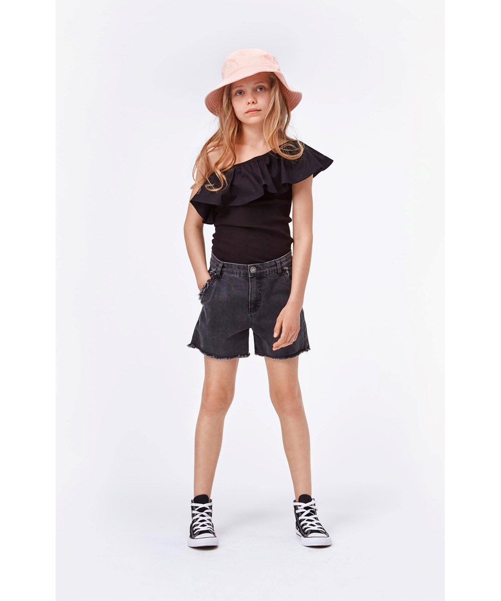 Alvira - Bluish Black - Black weathered denim shorts