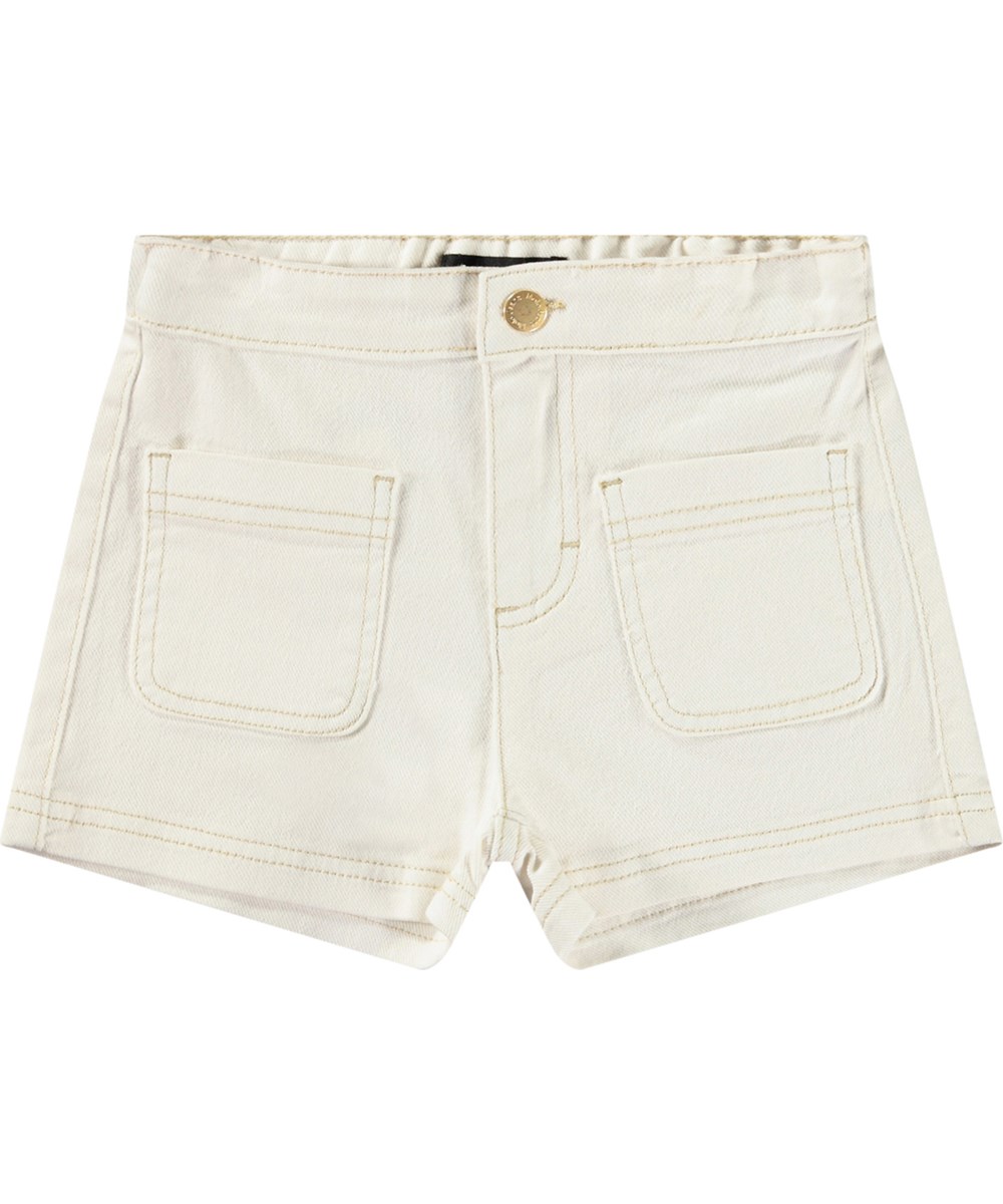 Amanda - Crisp White - White shorts with sewn-on pockets for children.