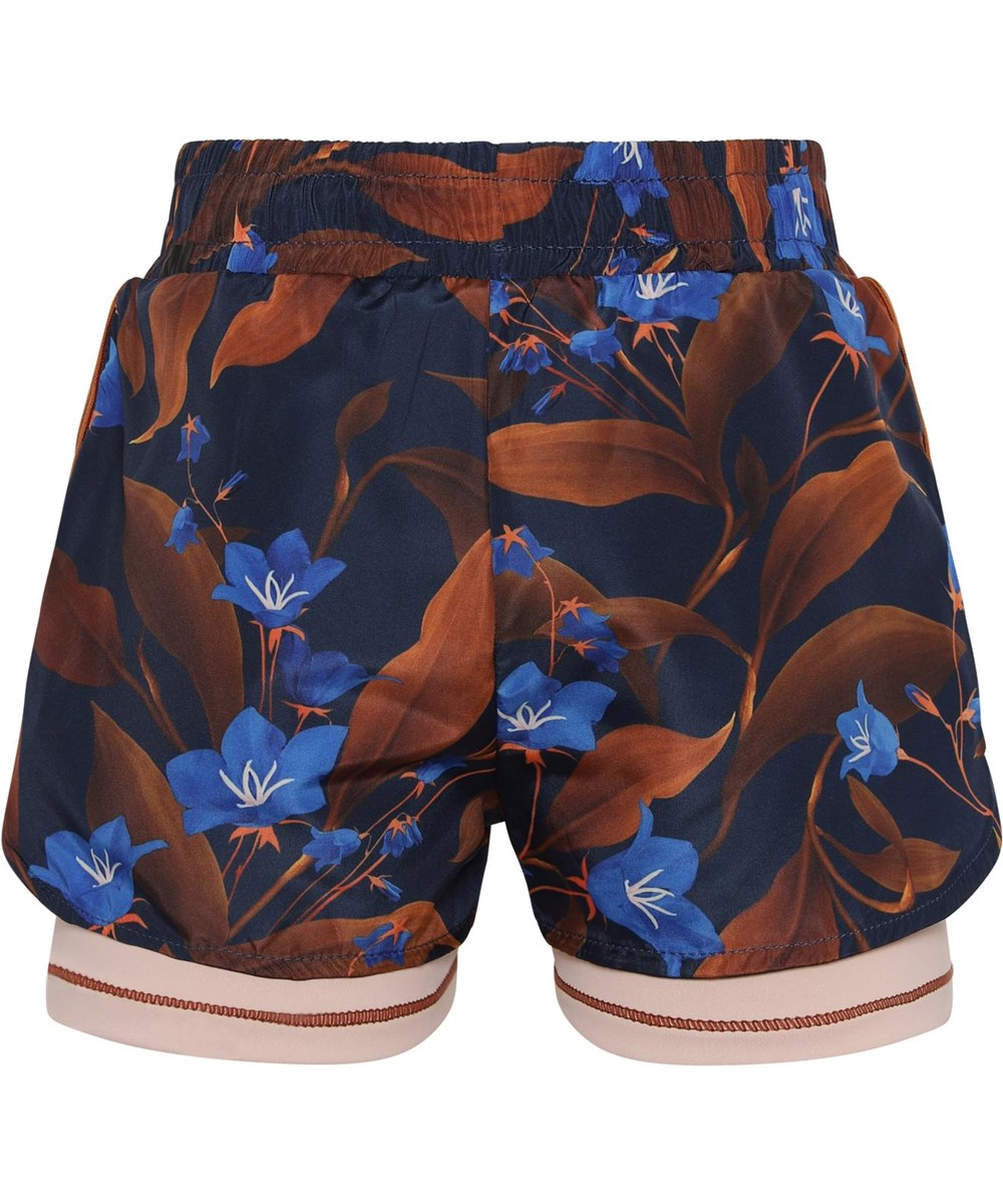 Omari - Night Bloom_Big - Sports shorts with blue and brown print 