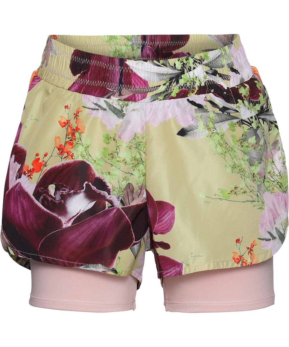 Omari - Orchid - Light yellow sports shorts with flowers