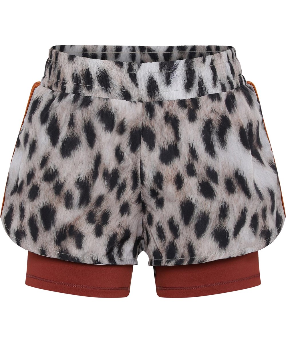Omari - Snowy Leo Fur - Sports shorts with snow leopard print