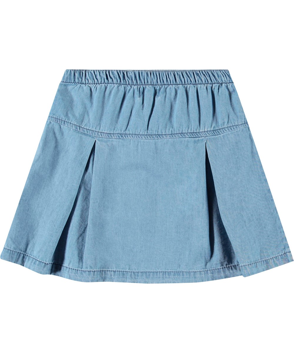 Babette - Sky Indigo - Blue tennis-inspired skirt in organic cotton chambray for children.