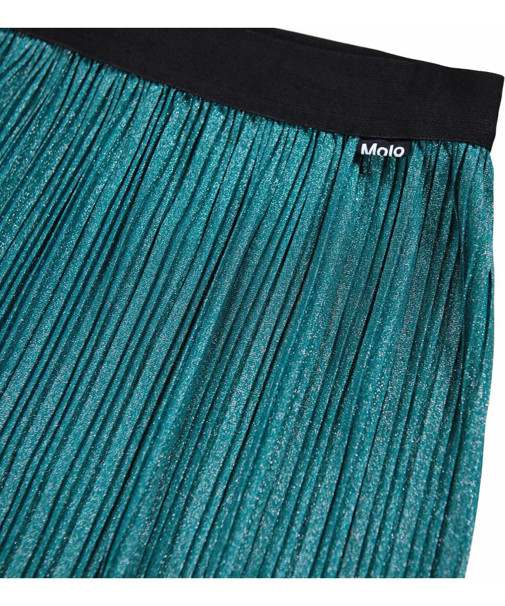 Bailini - Cosmic Green - Pleated skirt for children in green glitter.