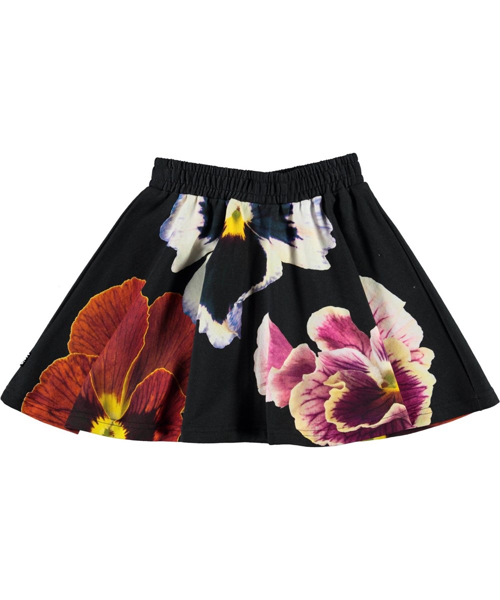 Barbera - Fancy Pansy - Black organic skirt with floral print