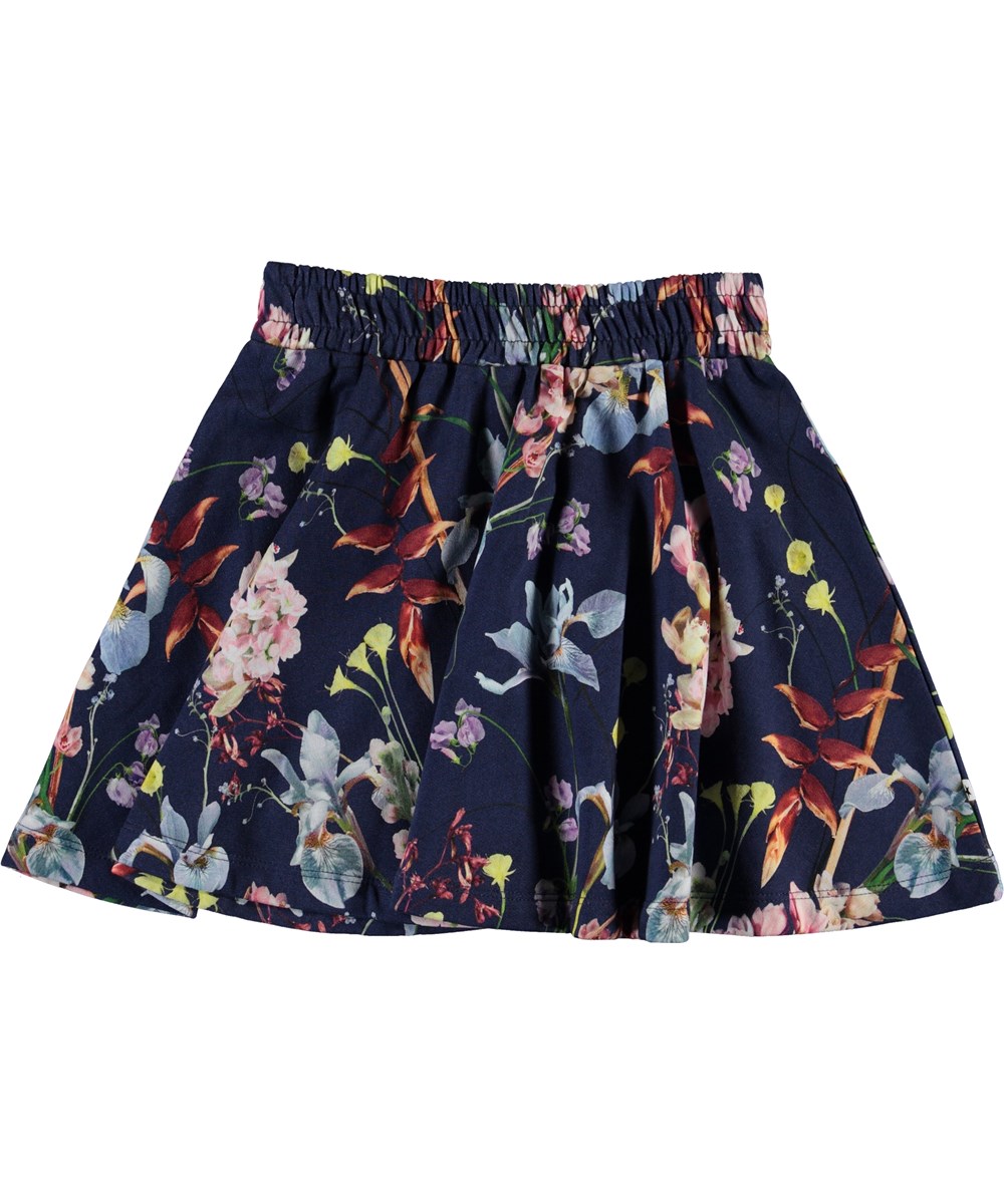 Barbera - Ikebana Blue - Dark blue organic skirt with flowers 