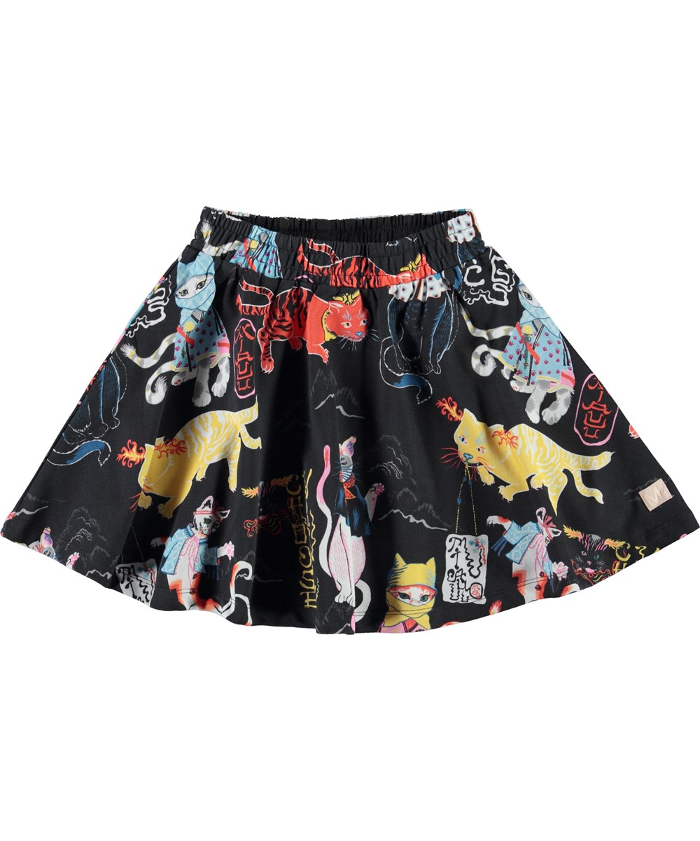 Barbera - Mystic Beings Dark - Black organic skirt with cats 