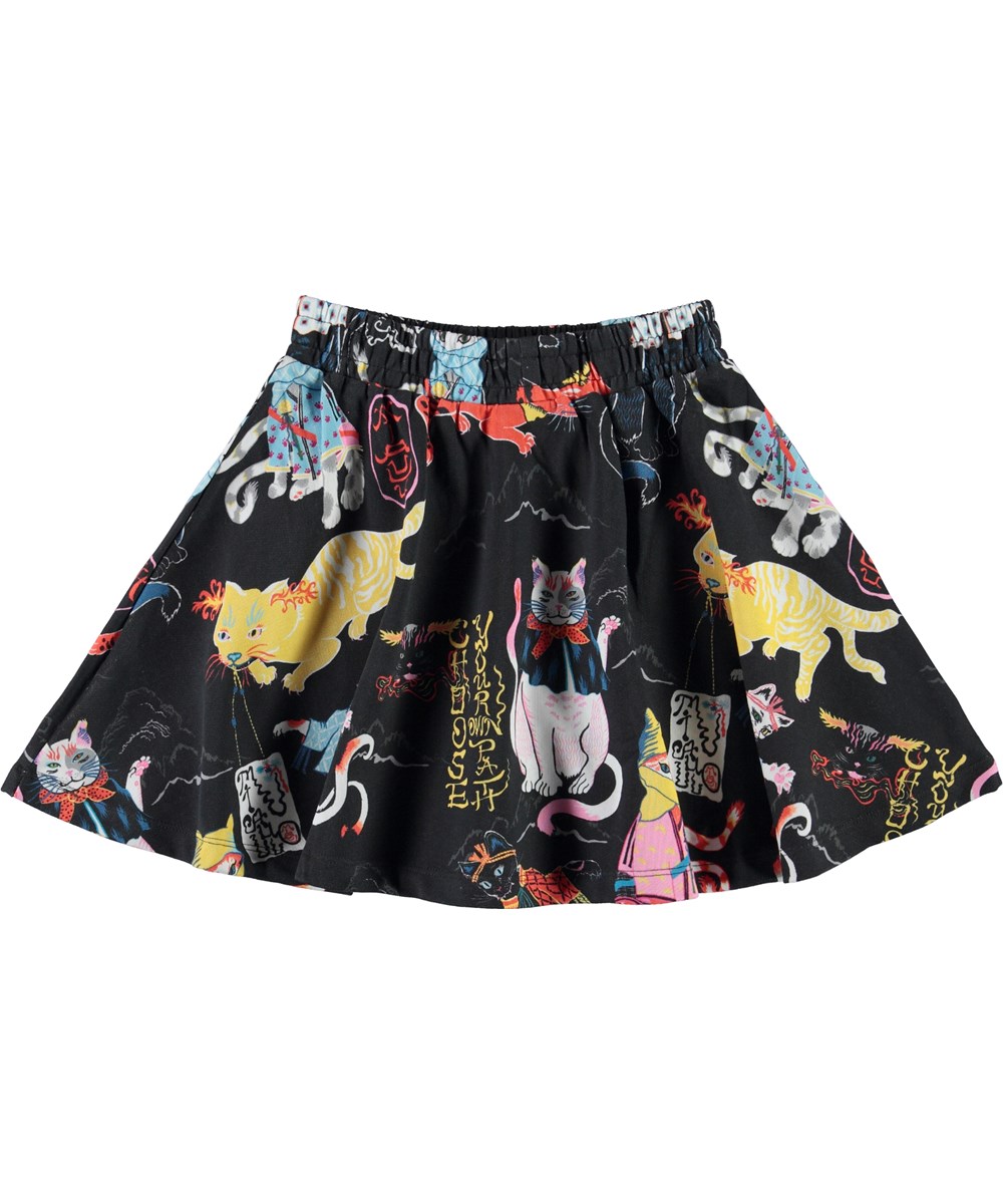 Barbera - Mystic Beings Dark - Black organic skirt with cats 