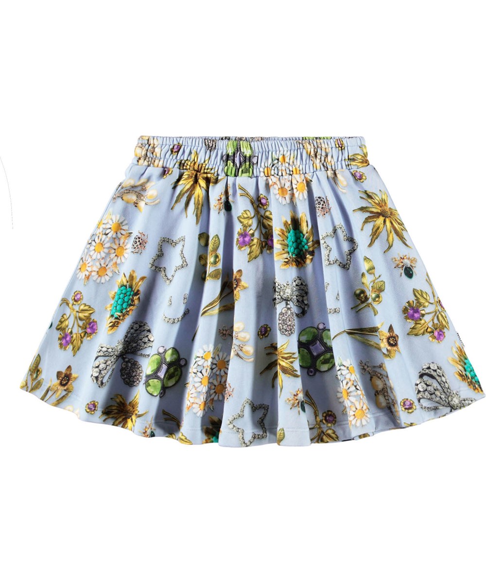 Barbera - Royal Bling - Light blue skirt for children made of organic cotton with a print of colorful tulips.