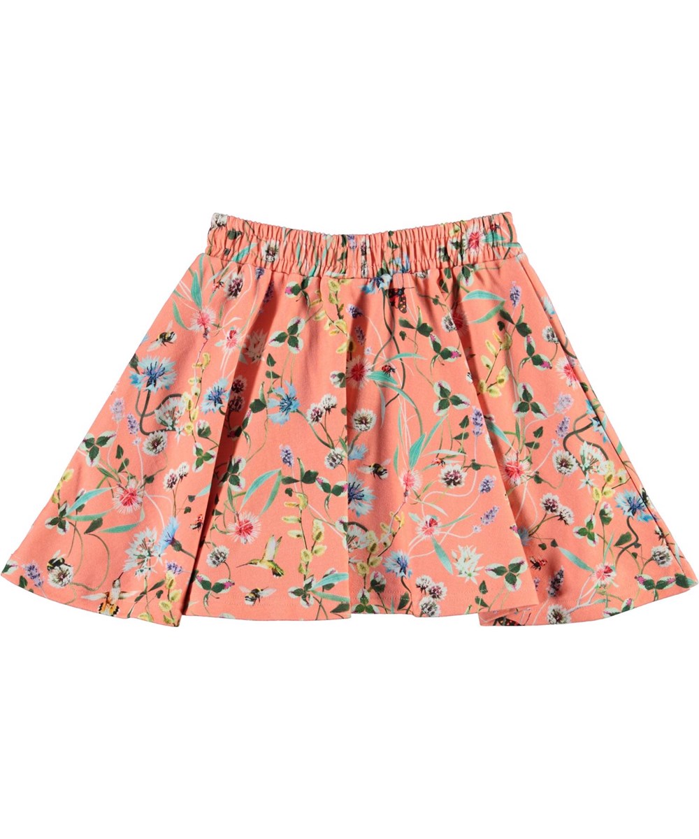 Barbera - Wildflower_Coral - Coral organic skirt with floral print 