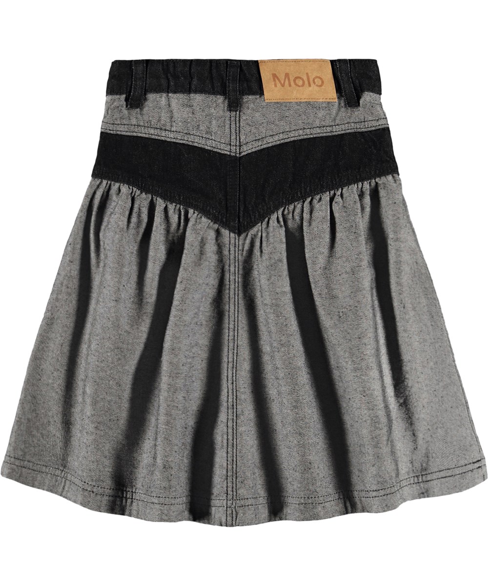 Becca - Two Sides Black - Grey and blue denim skirt for children made of organic cotton 
