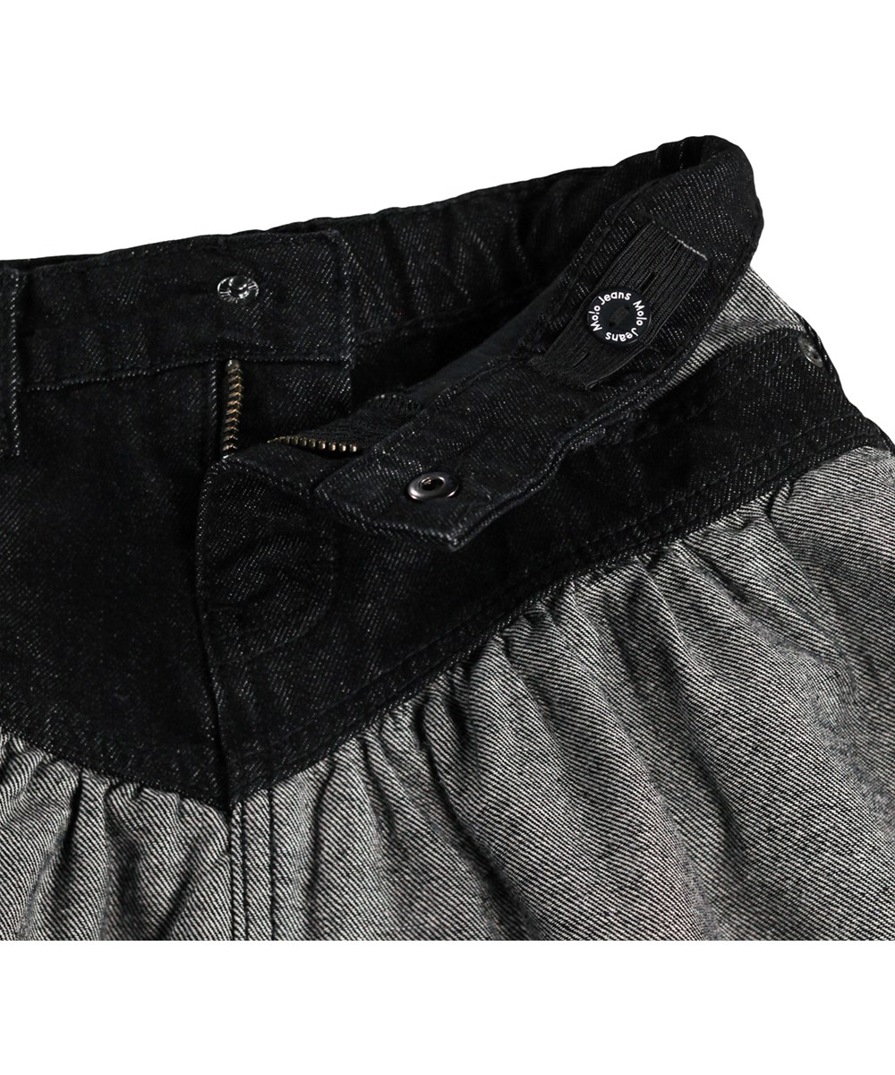 Becca - Two Sides Black - Grey and blue denim skirt for children made of organic cotton 