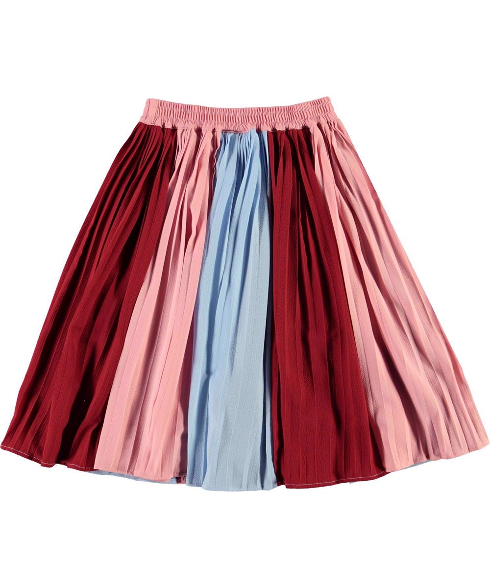 Becky - Block Pleats - Rose, red and light blue pleated skirt