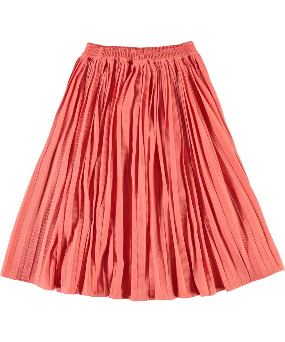 Becky - Fresh Coral - Coral coloured pleated skirt 