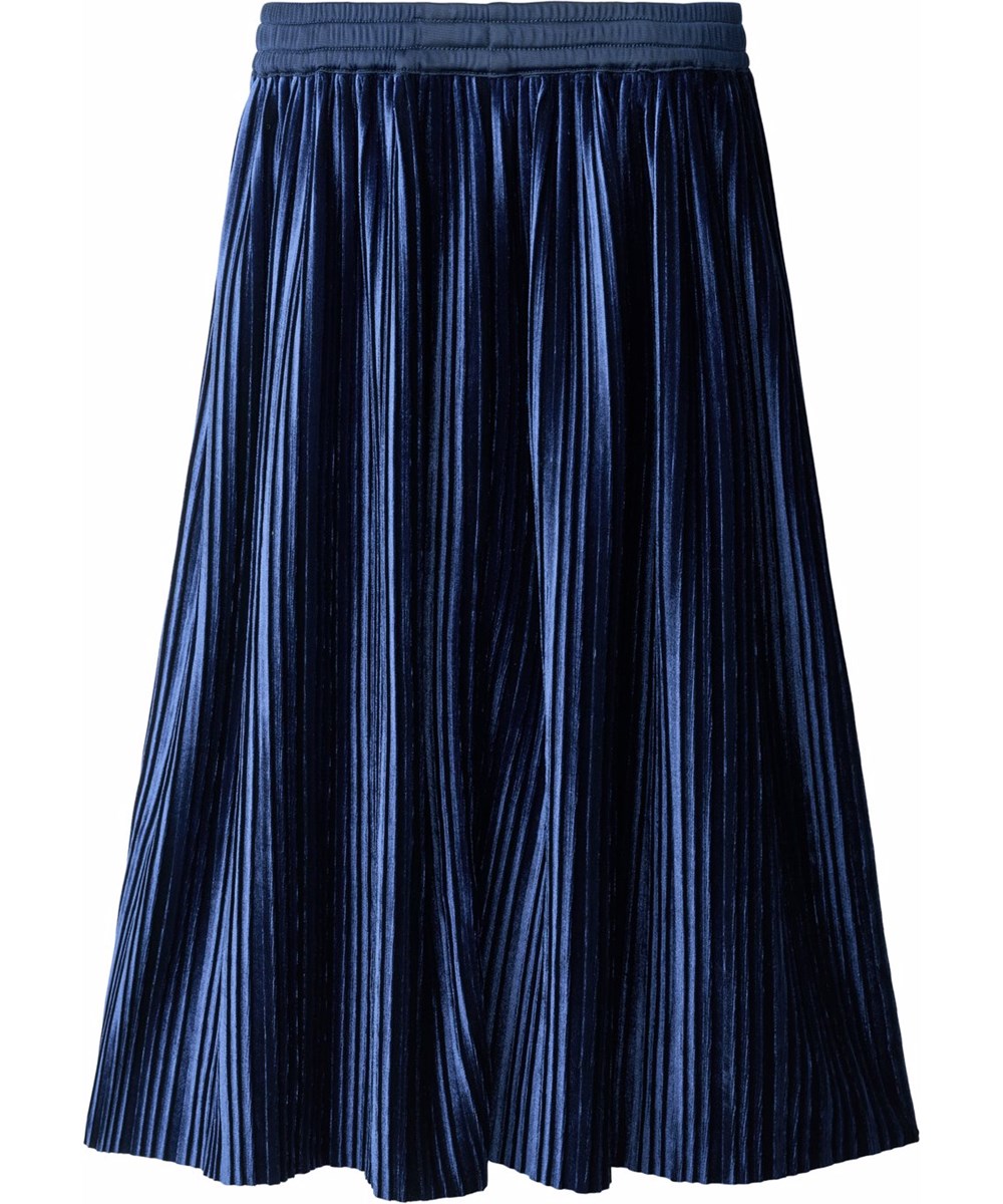 Becky - Galaxy Blue - Pleated skirt for children made of a soft dark blue velour.