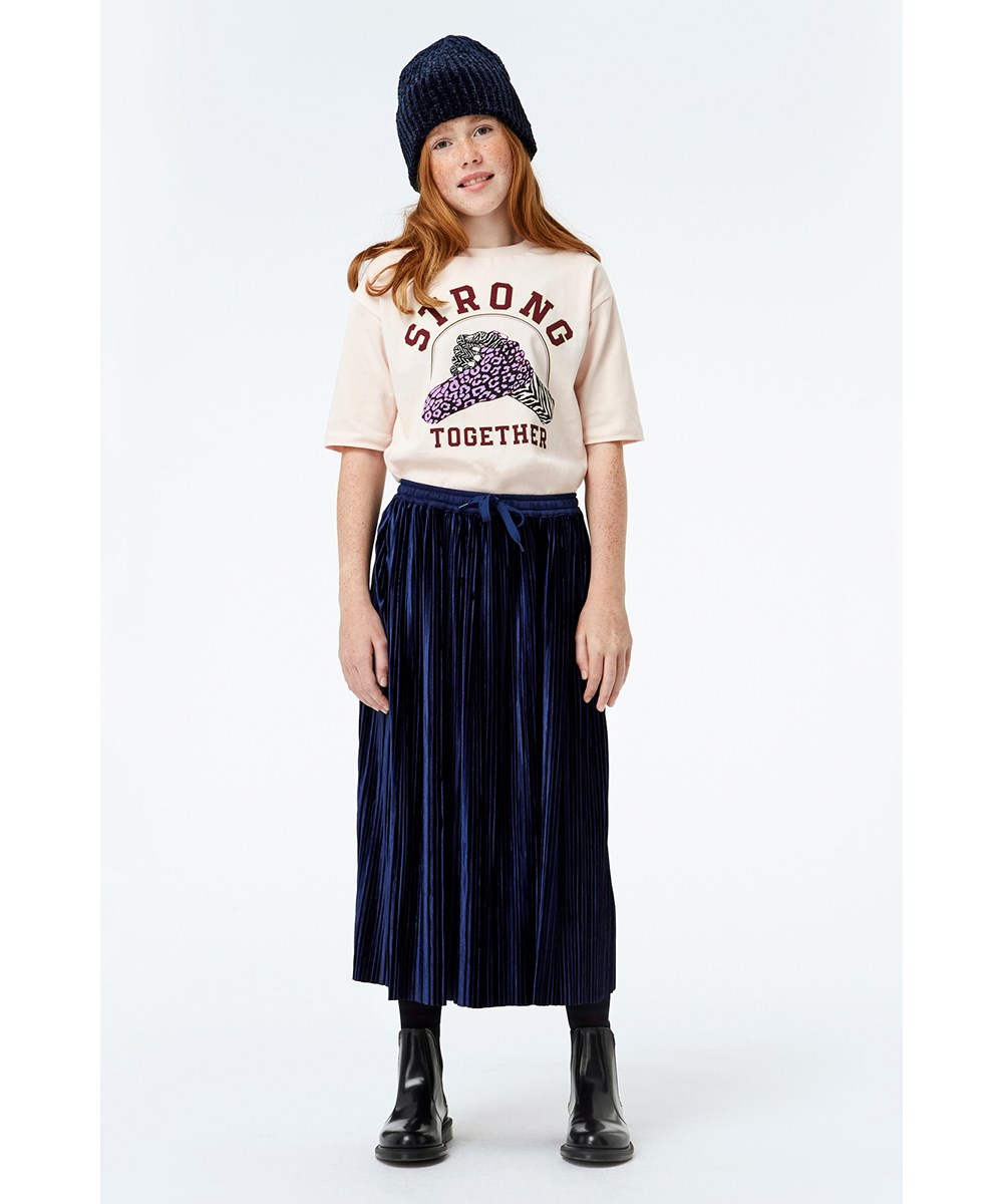 Becky - Ink Blue - Pleated blue skirt in corduroy 