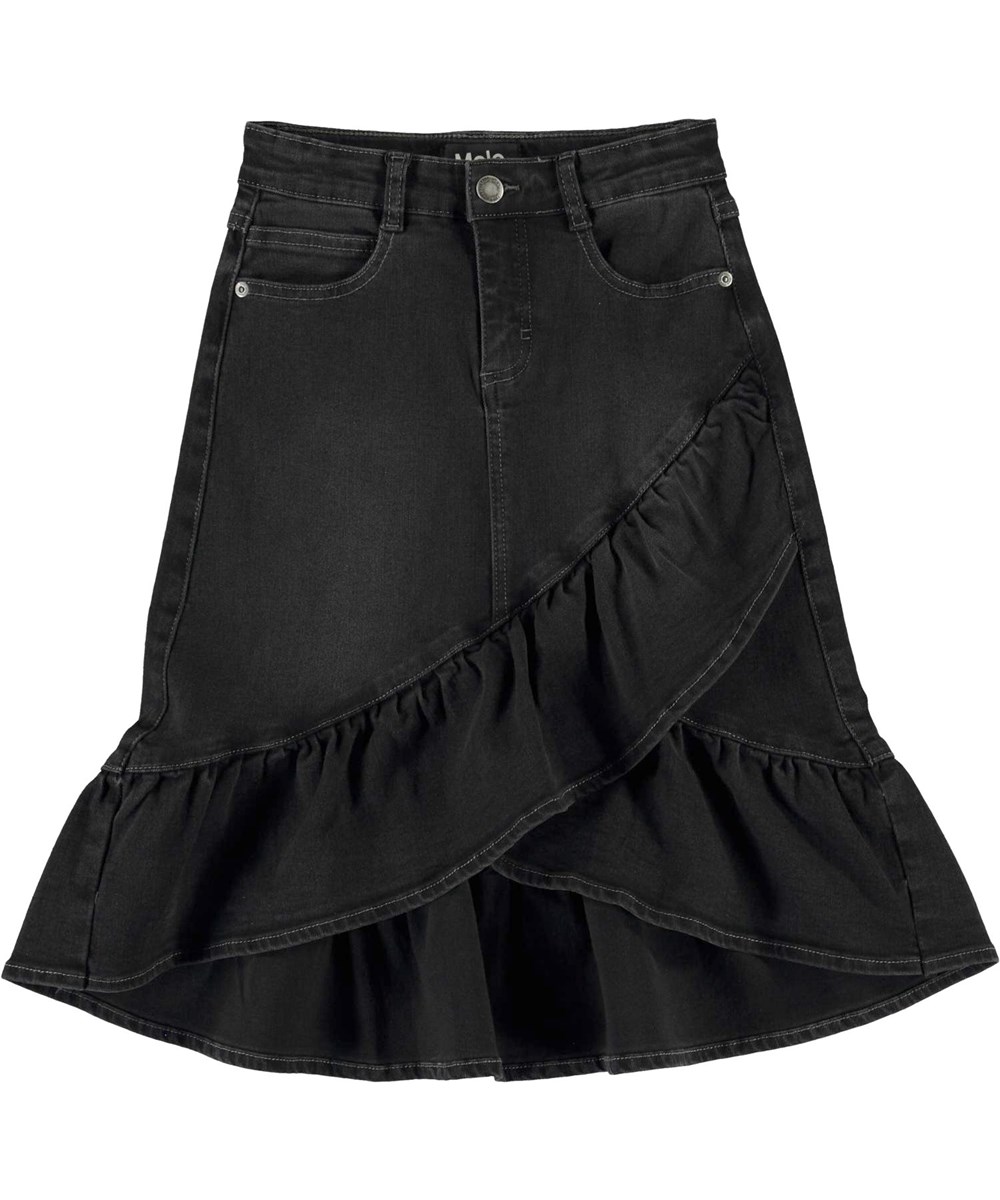 Belinda - Black Denim - Black denim skirt with ruffle
