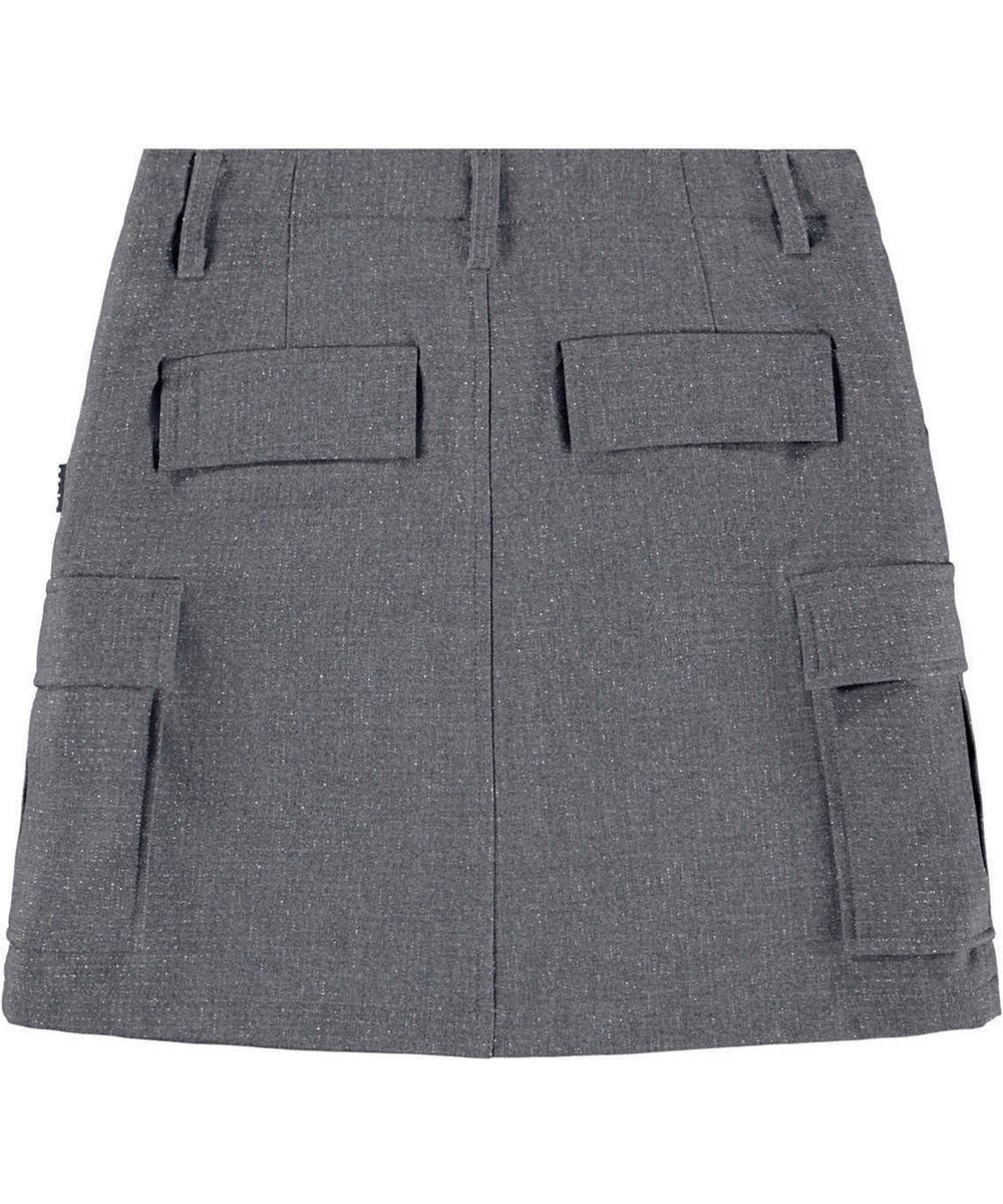 Belli - Grey Silver Check - Grey skirt for children with silver thread and cargo pockets on the side.