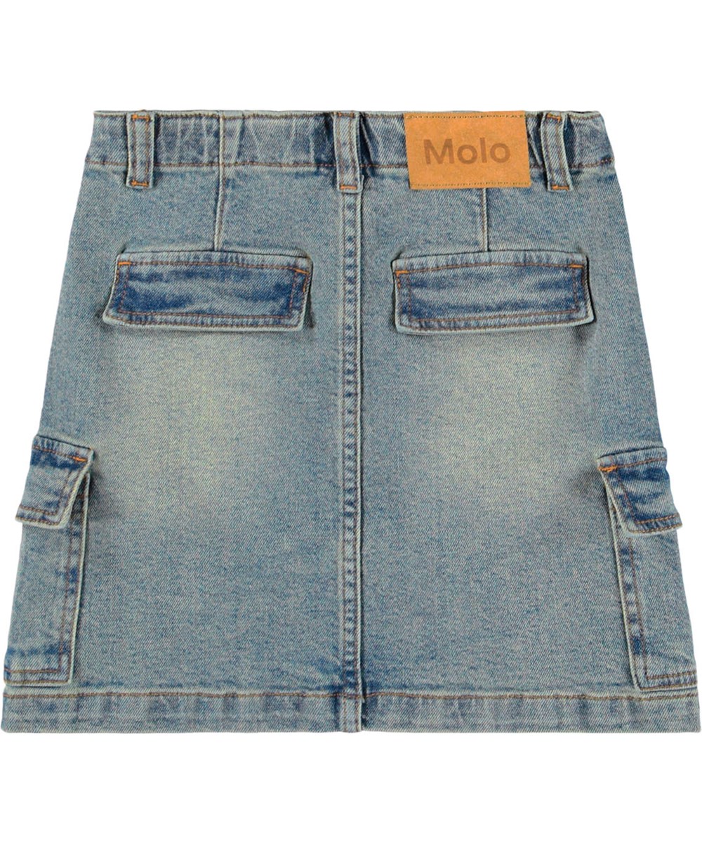 Belli - Vintage Denim - Denim skirt for children made of organic cotton with cargo pockets on the side.