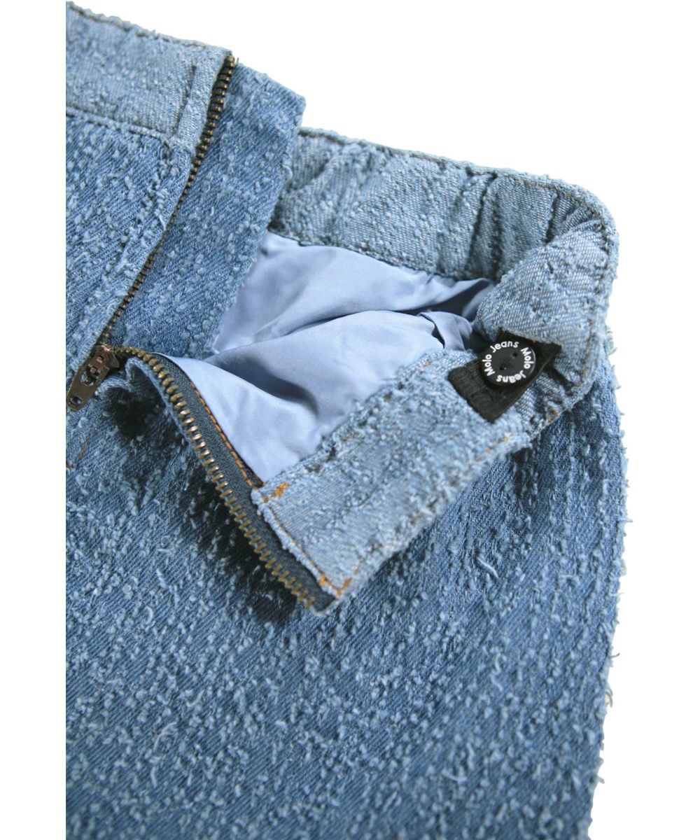 Bente - Bouclé Blue - Blue short bouclé denim skirt for children.