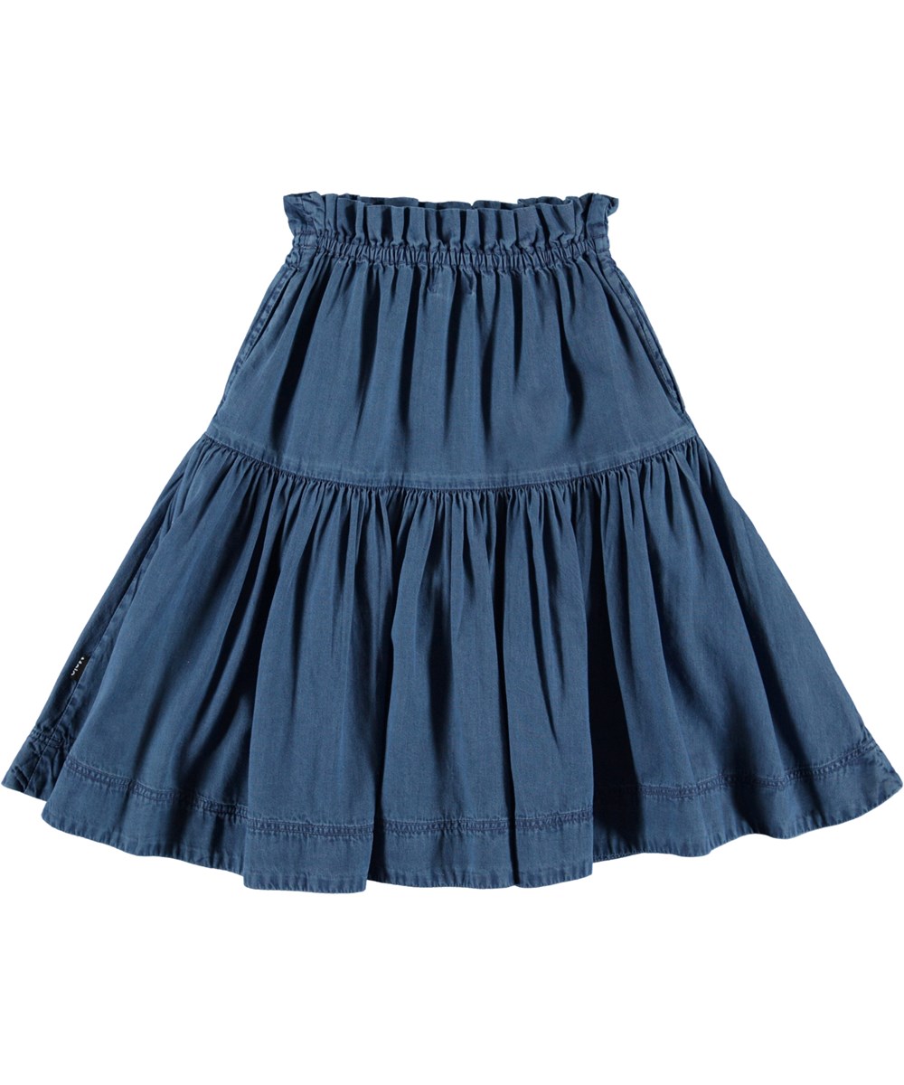 Bente - Washed Blue - Blue skirt with ties