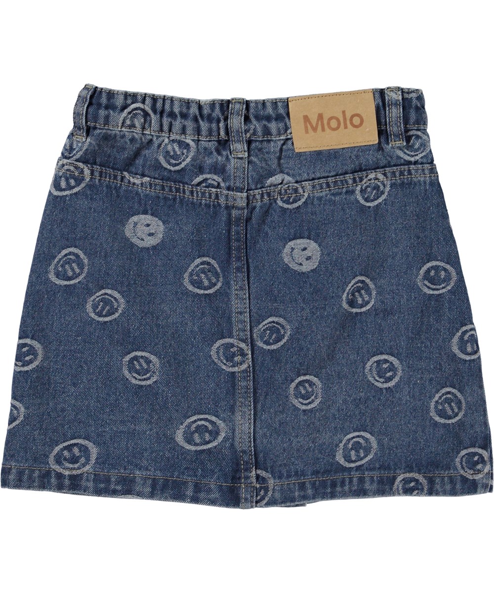 Bera - Blue Happiness - Denim skirt with smiling faces