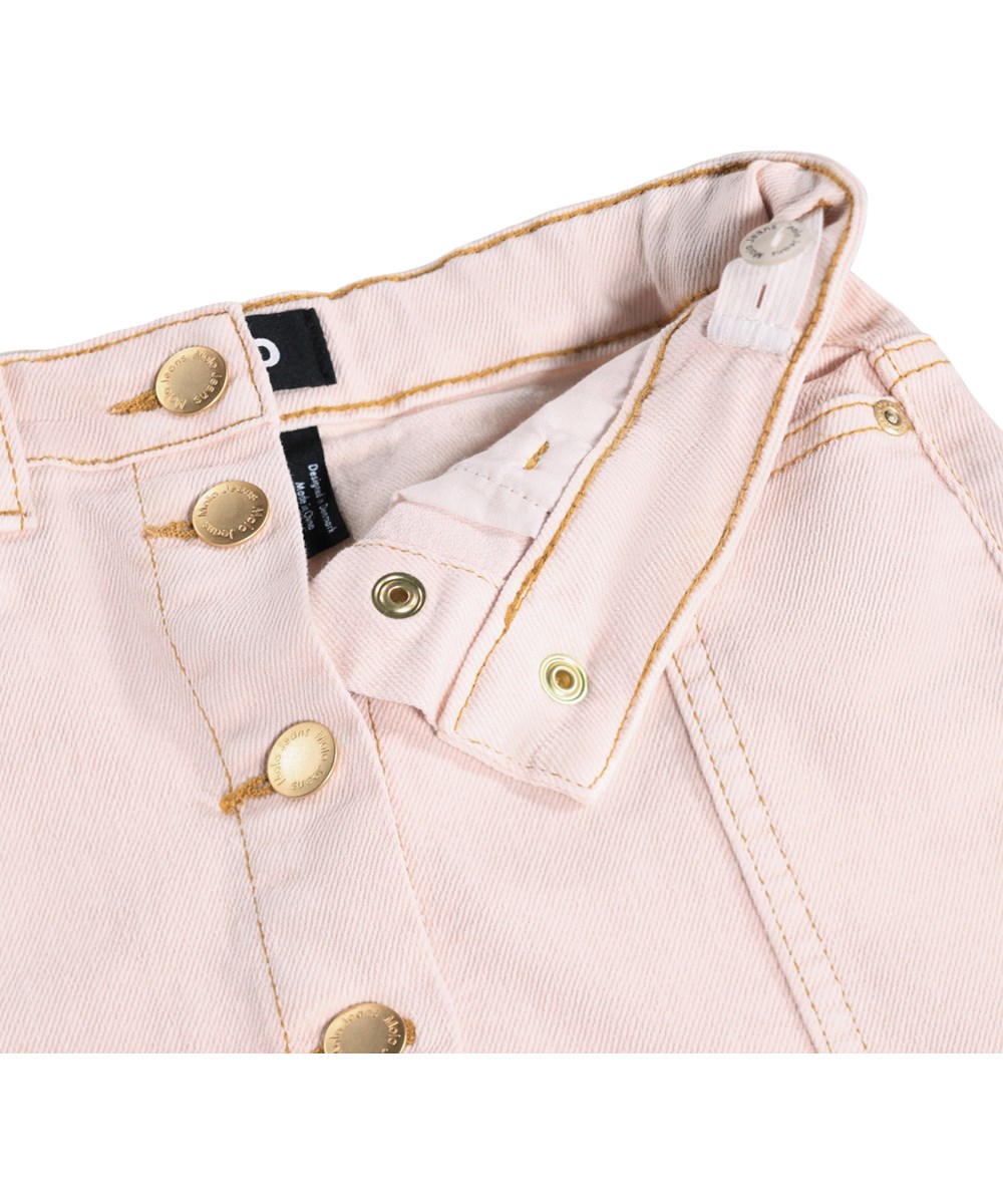 Bera - Cloud Pink - Pink denim skirt for children with press studs