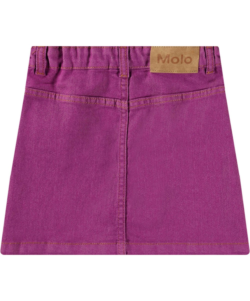 Bera - Lilac Grape - Purple denim skirt with gold-coloured buttons as fastening for children.