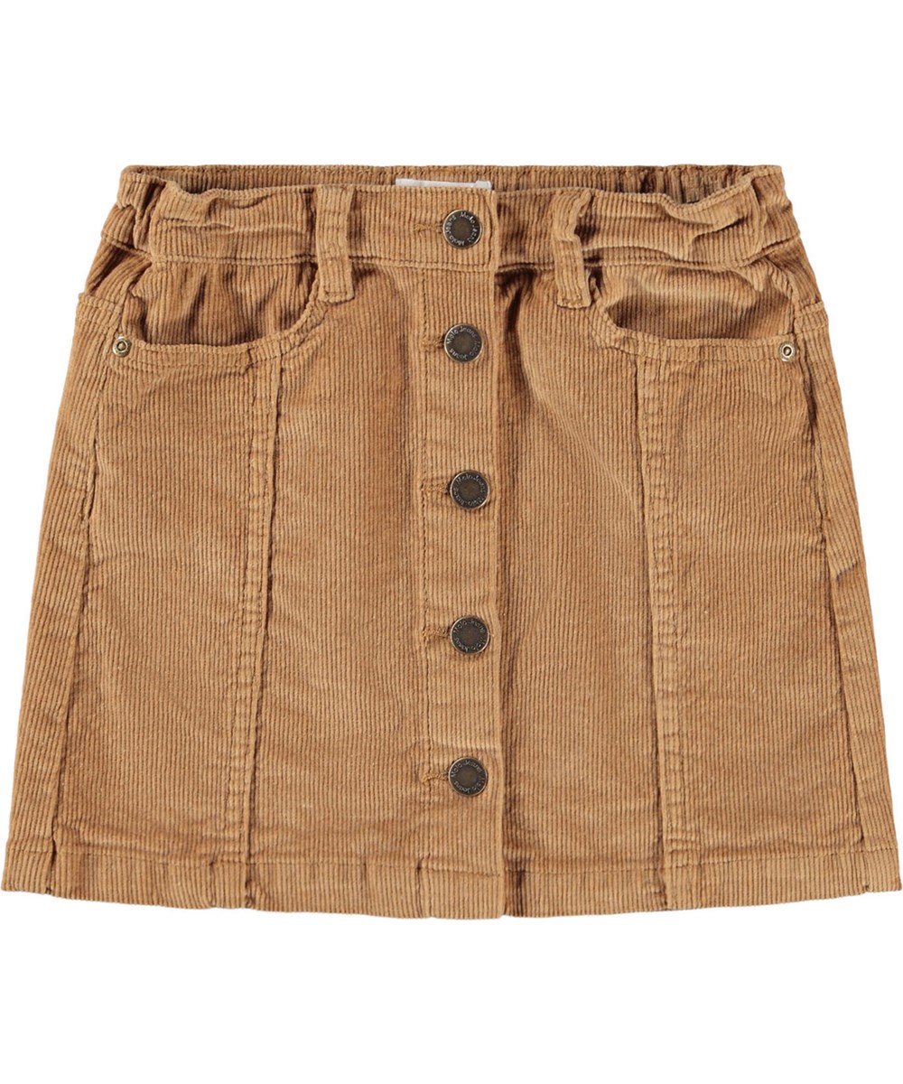 Bera - Pomeranian - Light brown skirt for children made of cotton velvet with buttons  closure.