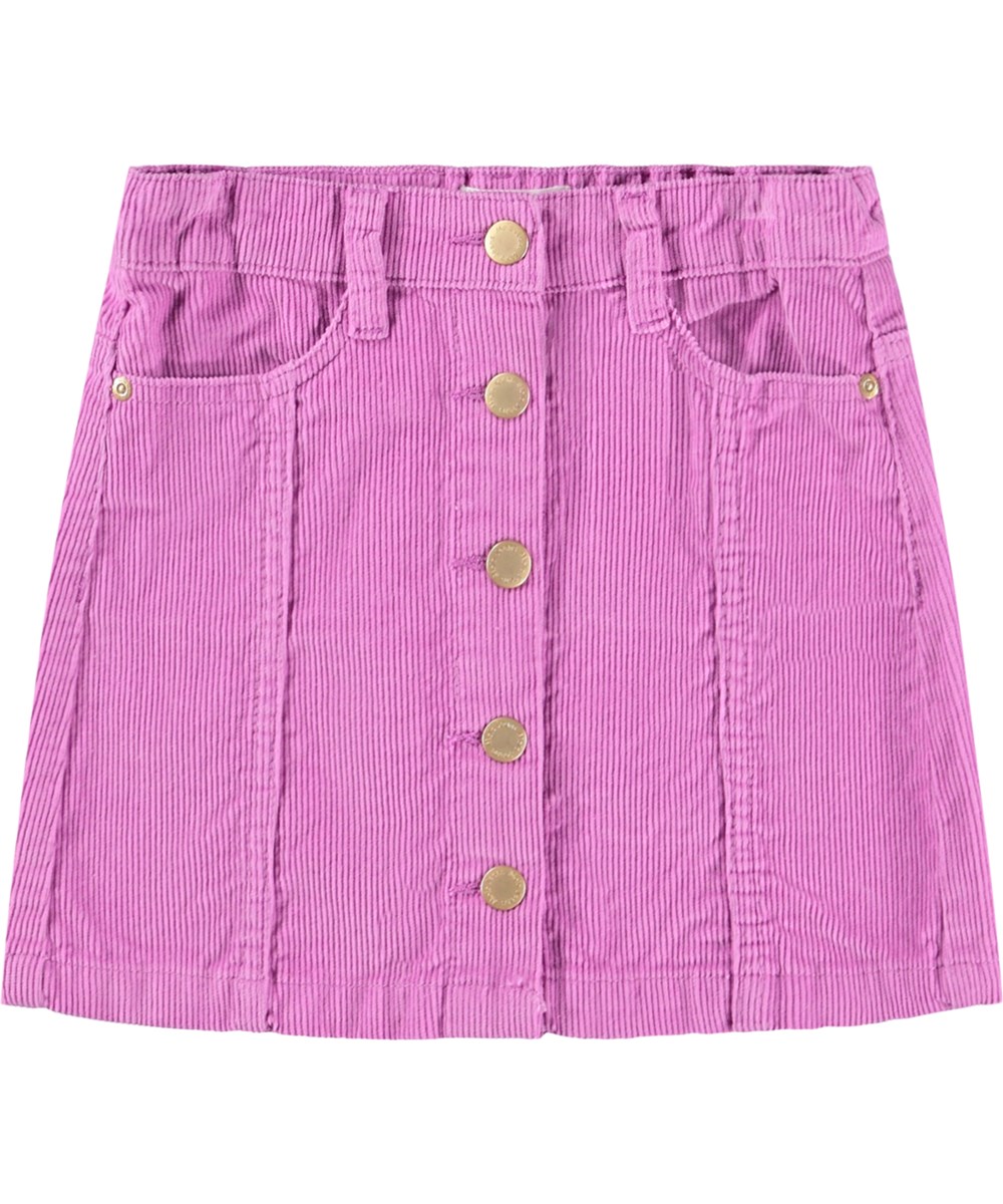 Bera - Purple Ray - Purple skirt for children made of cotton velvet with buttons closure.