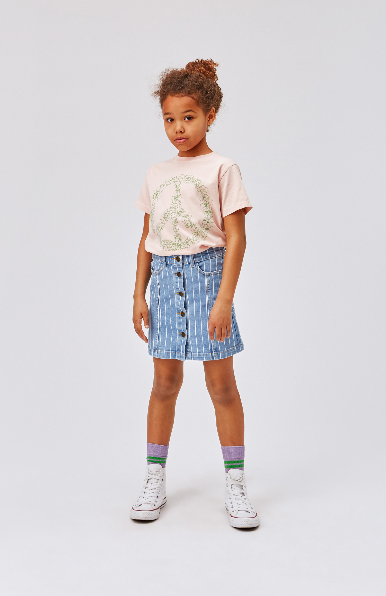 Bera - Vertical Stripes - Light blue denim skirt with