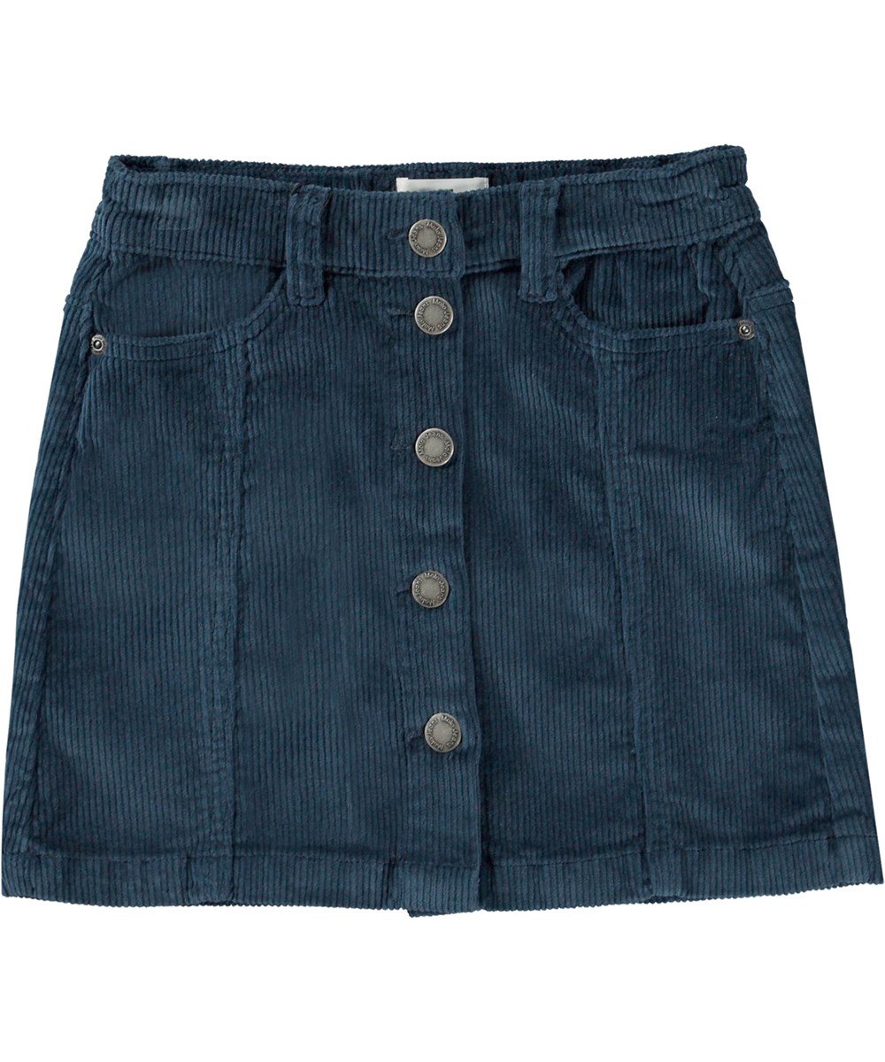 Bera - Navy Sky - Dark blue skirt in pin wale corduroy 