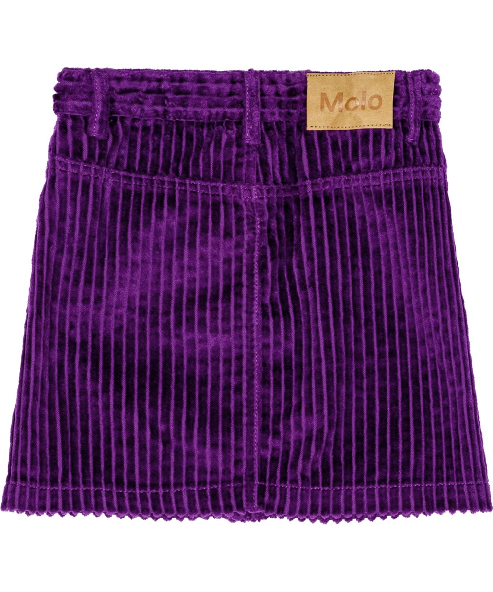 Bera - Warm Purple - Purple corduroy skirt with gold buttons, mid-thigh length, detailed stitching.