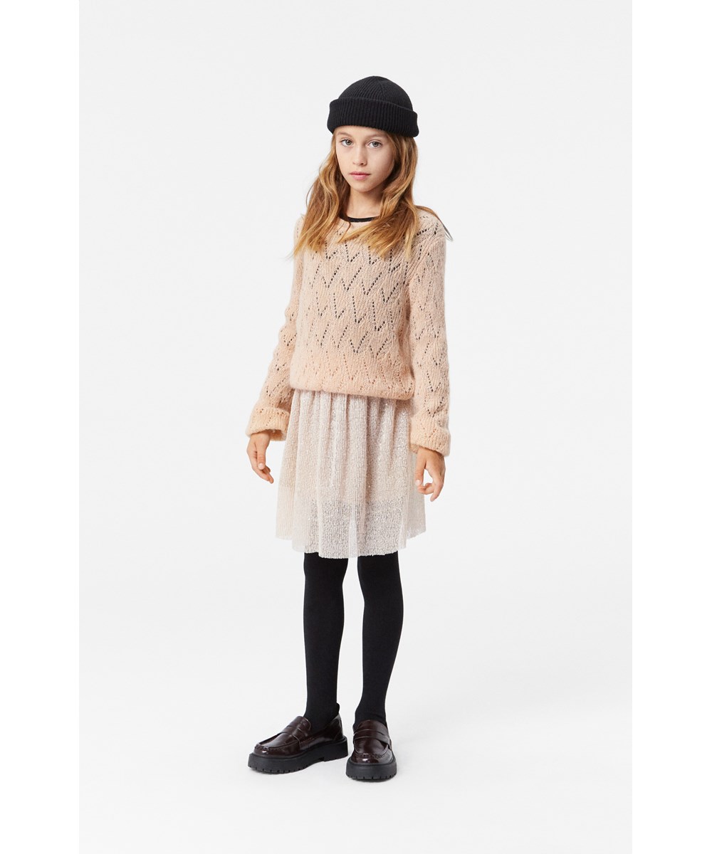 Beritta - Apricot - Powder-coloured sequin skirt with elastic waistband and underskirt.