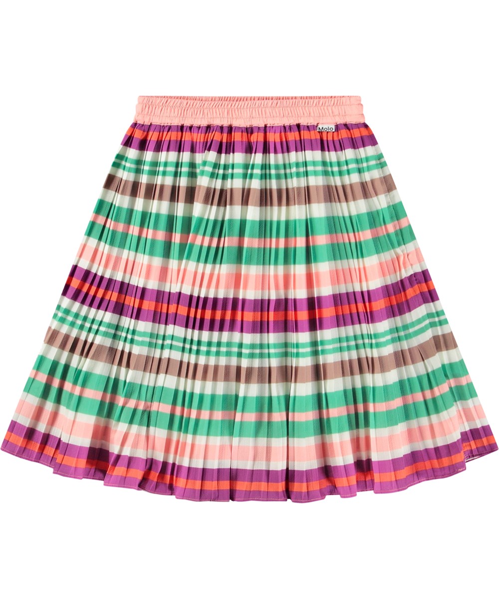 Bess - Exotic Stripe - Pleated striped skirt in multiple colours with elastic waistband for children.