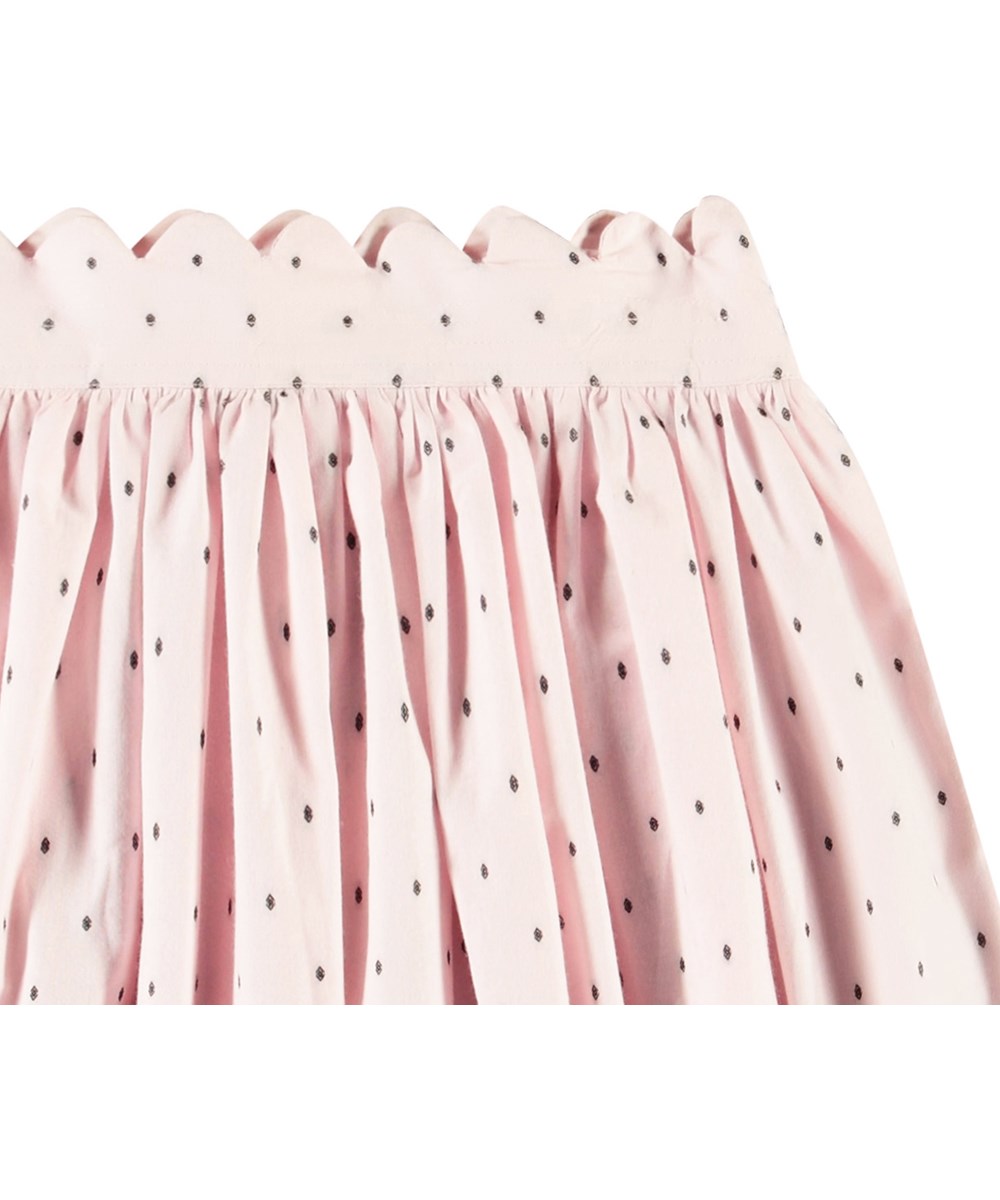 Bettina - Charlotte Pink - Pink skirt for kids in organic cotton, with woven black dots and delicate details.
