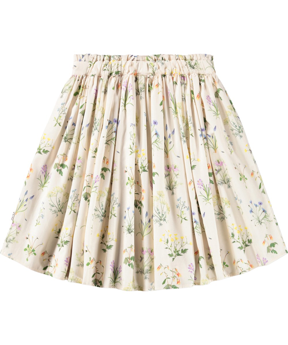 Bev - Primavera - Off-white skirt for children made of organic cotton with a floral print 
