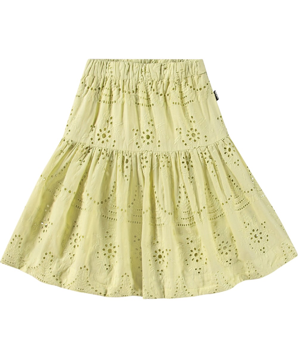 Bianna - Green Tea - Dusty green skirt in organic cotton with broderie anglaise