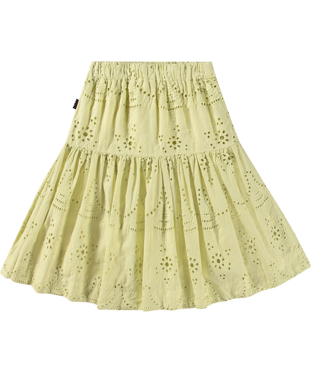 Bianna - Green Tea - Dusty green skirt in organic cotton with broderie anglaise
