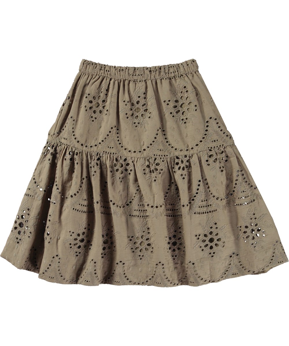 Bianna - Moth Grey - Beige midi skirt in all over broderie anglaise