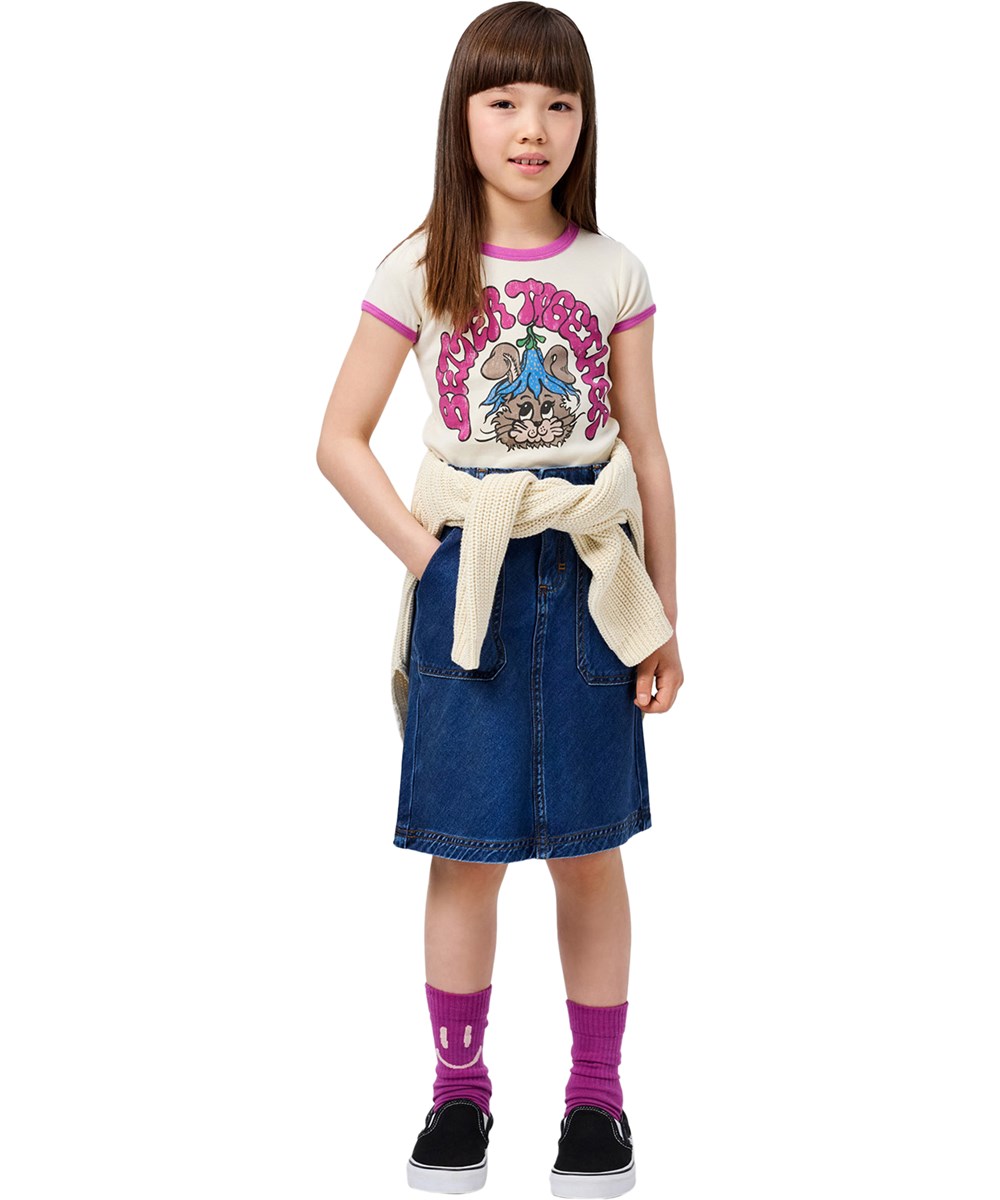 Blaine - Washed Blue - Blue knee-length denim skirt for children made of organic cotton