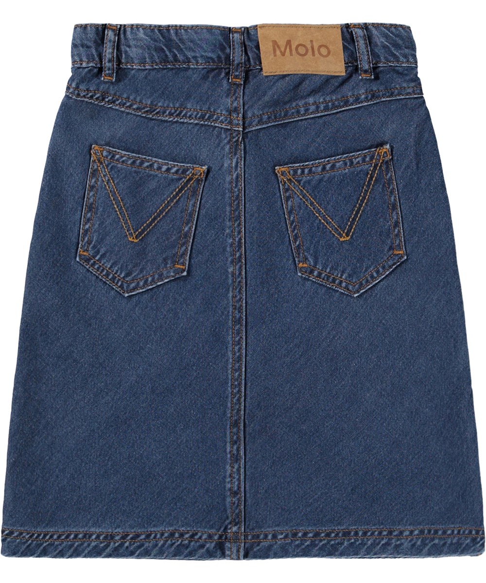 Blaine - Washed Blue - Blue knee-length denim skirt for children made of organic cotton